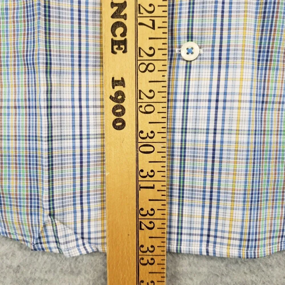 Peter Millar Men's Medium Classic Fit Plaid Cotton Shirt Blue Yellow NWT‎